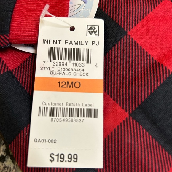 Macy's Family PJs T SZ 12 months Christmas 1PC Pajama Buffalo Check Red NWT - Picture 10 of 12